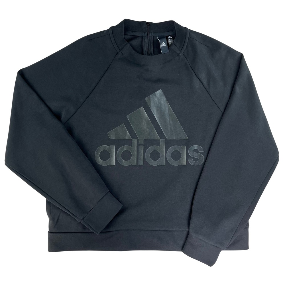Adidas Sweatshirt Womens L Black Tonal Logo Pullover Polyester‎ Cotton